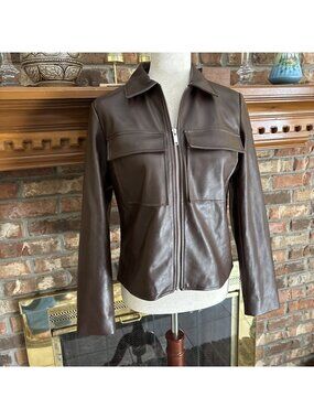 Nine West Brown Thin Faux leather Jacket Size XS